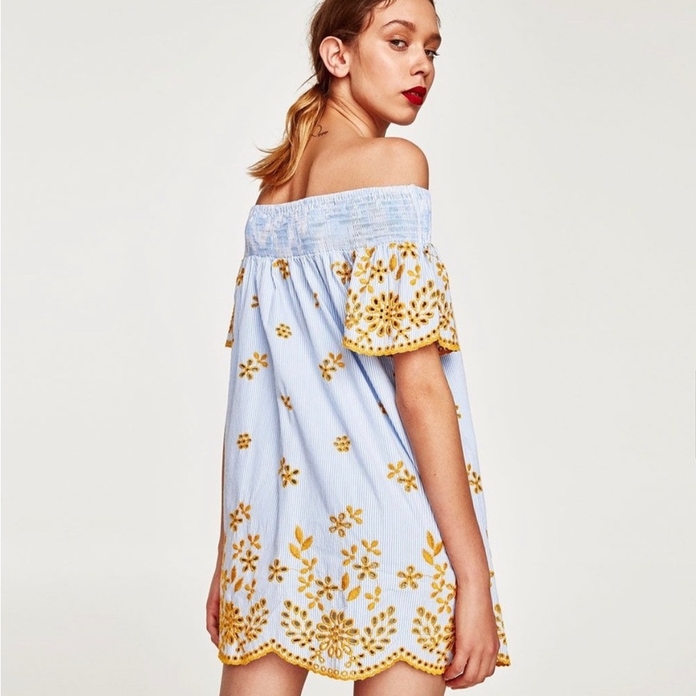 ZARA Embroidered Striped Dress
